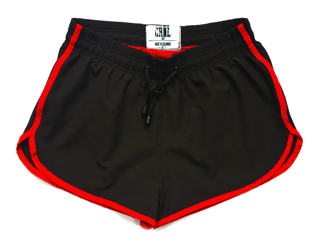 Pantaloneta Playera Curva Negra Con Sesgo Rojo