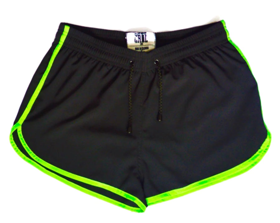 Pantaloneta Playera Curva Negra Con Sesgo Verde Neón