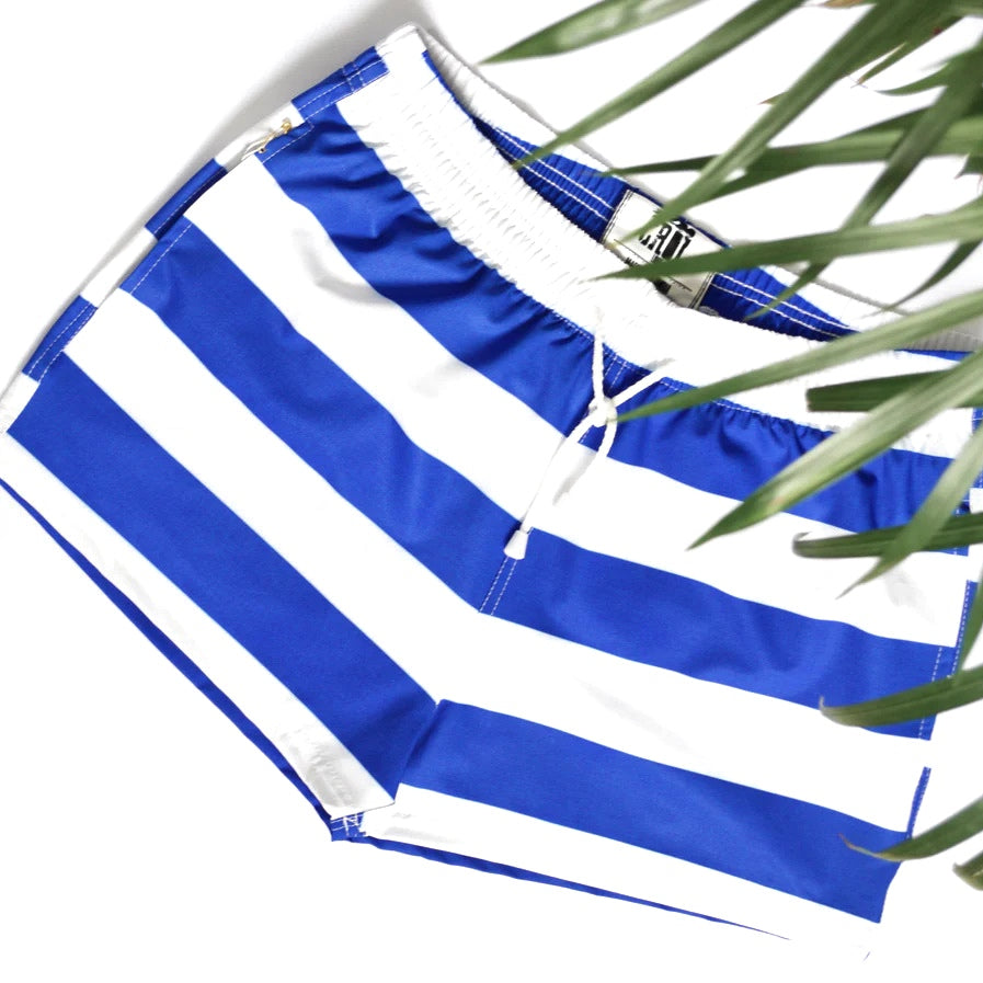 Pantaloneta Playera de Líneas Horizontales Azul Rey