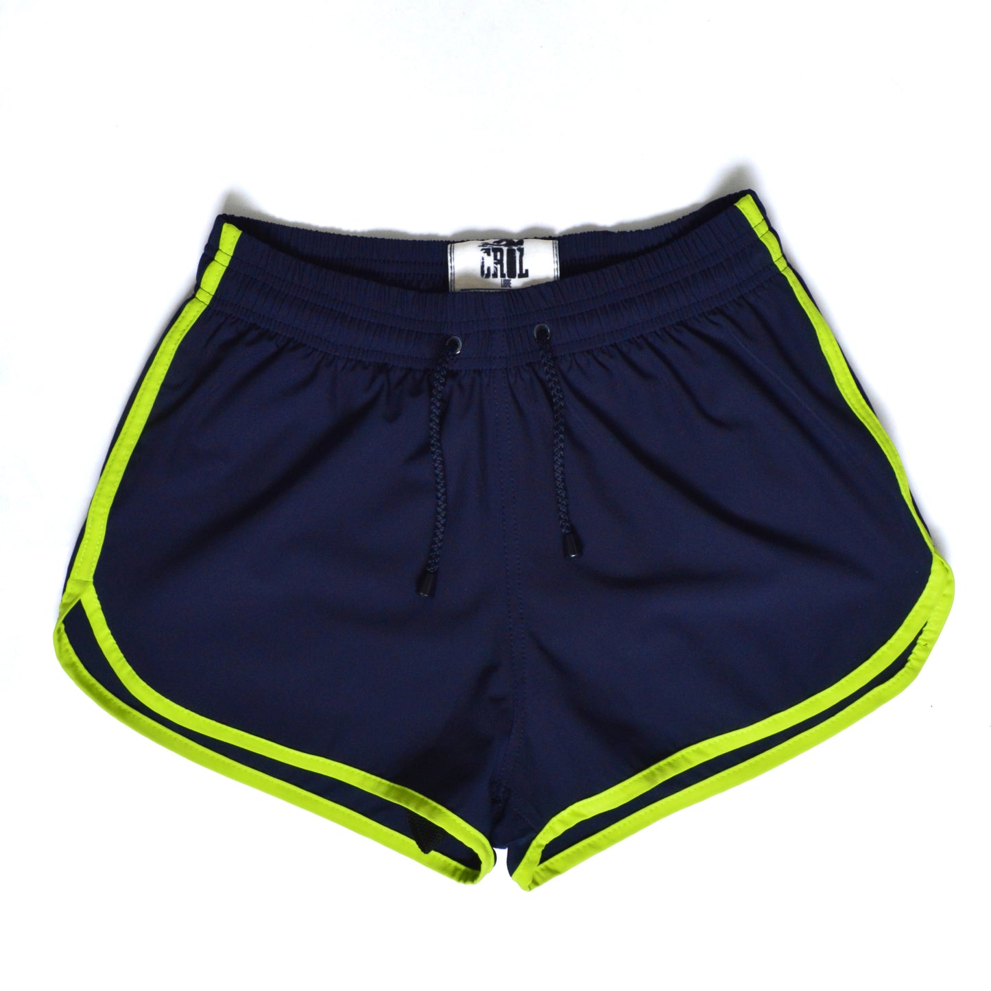 Pantaloneta playera curva azul oscuro con sesgo verde