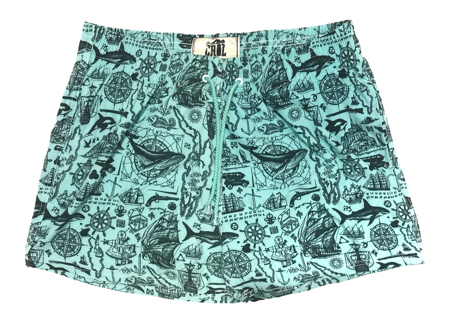 Pantaloneta Playera de Siluetas Marinas Fondo Menta