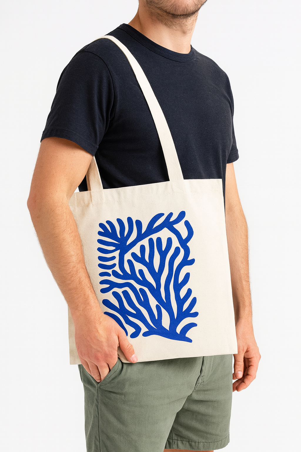 Tote bag Coral Azul Lienzo eco  38 x 42 correa 110cm