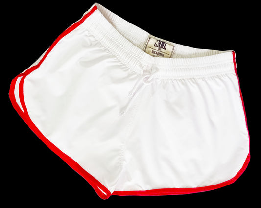 Pantaloneta Curva Blanca con Sesgo Rojo