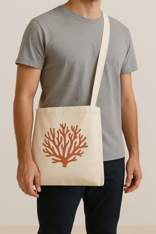 Tote Bag cruzado coral Rojo Lienzo eco  38 x 42 correa 110cm