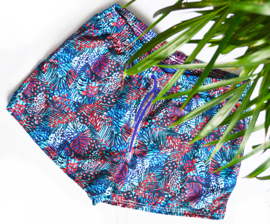 Pantaloneta Playera diseño de hojas azules
